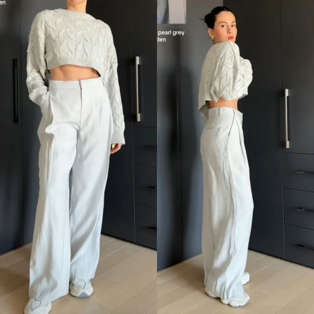 Zara  HighWaist Pants Wide Grey Size S
